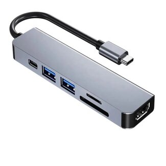Case2go Case2go - USB C Hub - 6 in 1 - 4K HDMI - USB C 100W - SD / Micro SD / TF Kaart lezer - USB A 3.0 - Docking Station - USB Splitter - USB C USB A - Geschikt voor Macbook Pro / Air / Windows / U