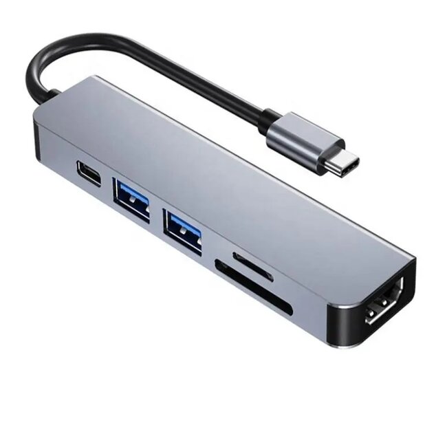 Case2go - USB C Hub - 6 in 1 - 4K HDMI - USB C 100W - SD / Micro SD / TF Kaart lezer - USB A 3.0 - Docking Station - USB Splitter - USB C USB A - Geschikt voor Macbook Pro / Air / Windows / Universeel
