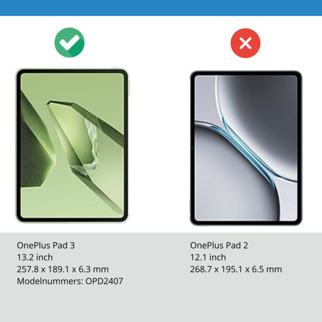 Case2go - Tablet hoes geschikt voor OnePlus Pad 3 - 13.2 Inch - Tri-Fold Book Case - Auto Wake/Sleep functie - Donker Blauw