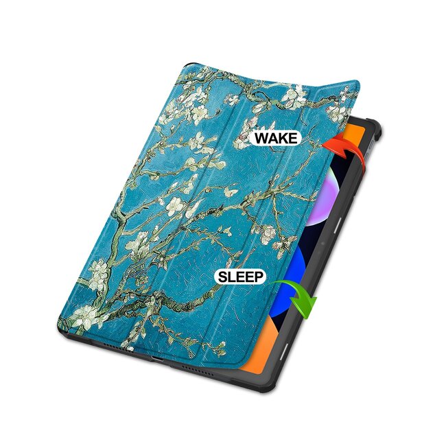 Case2go - Tablet hoes geschikt voor Lenovo Idea Tab - 11 Inch - Tri-Fold Book Case - Auto Wake/Sleep functie - Witte Bloesem