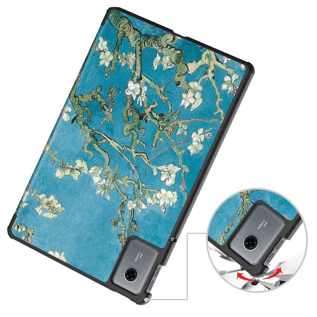 Case2go - Tablet hoes geschikt voor Lenovo Idea Tab - 11 Inch - Tri-Fold Book Case - Auto Wake/Sleep functie - Witte Bloesem
