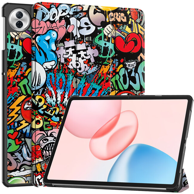 Case2go - Tablet hoes geschikt voor Honor Pad 10 - 12.1 Inch - Tri-Fold Book Case - Auto Wake/Sleep functie - Grafitti