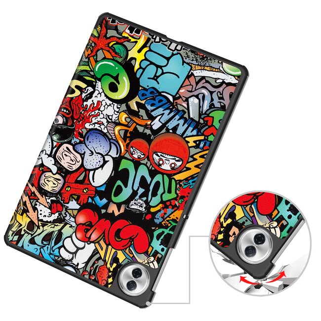Case2go - Tablet hoes geschikt voor Honor Pad 10 - 12.1 Inch - Tri-Fold Book Case - Auto Wake/Sleep functie - Grafitti