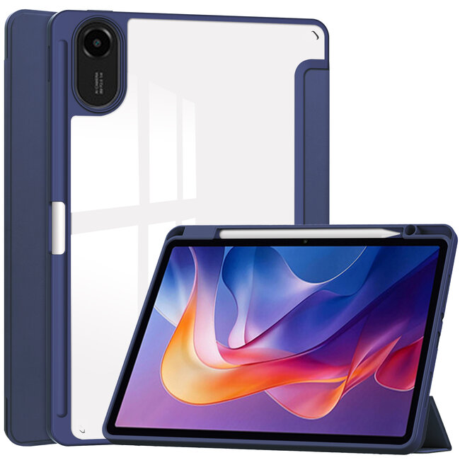 Case2go - Tablet hoes geschikt voor Xiaomi Redmi Pad 2 - Acrylic Trifold case met Pencil houder - 11 Inch - Donker Blauw