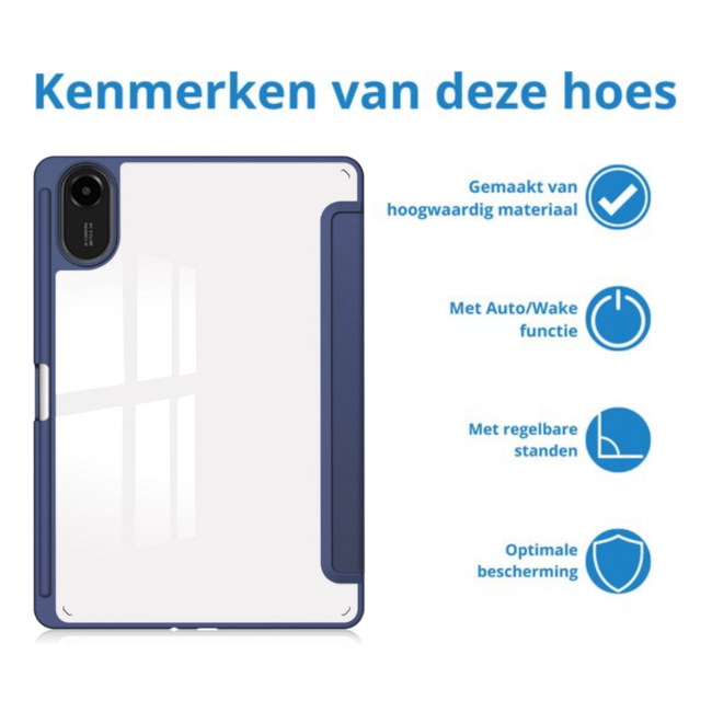 Case2go - Tablet hoes geschikt voor Xiaomi Redmi Pad 2 - Acrylic Trifold case met Pencil houder - 11 Inch - Donker Blauw