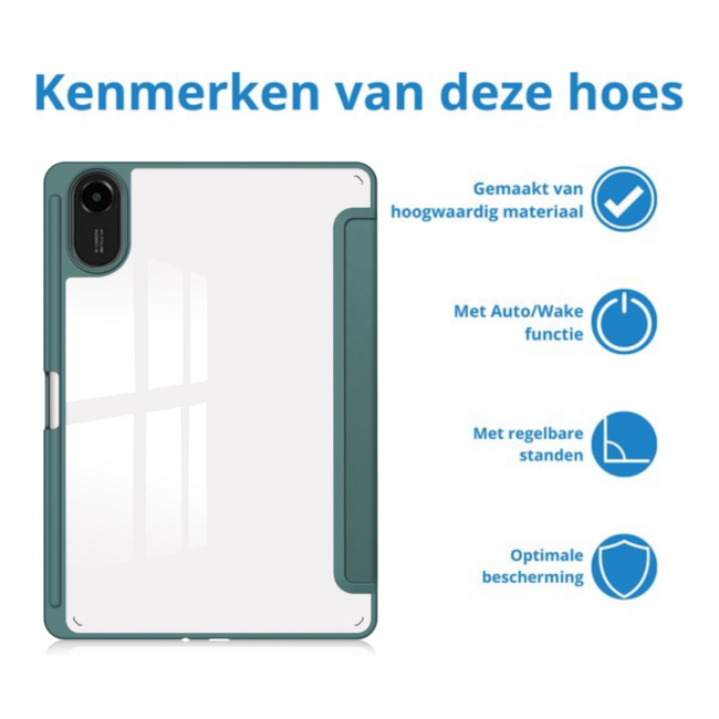 Case2go - Tablet hoes geschikt voor Xiaomi Redmi Pad 2 - Acrylic Trifold case met Pencil houder - 11 Inch - Donker Groen