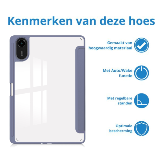 Case2go - Tablet hoes geschikt voor Xiaomi Redmi Pad 2 - Acrylic Trifold case met Pencil houder - 11 Inch - Paars