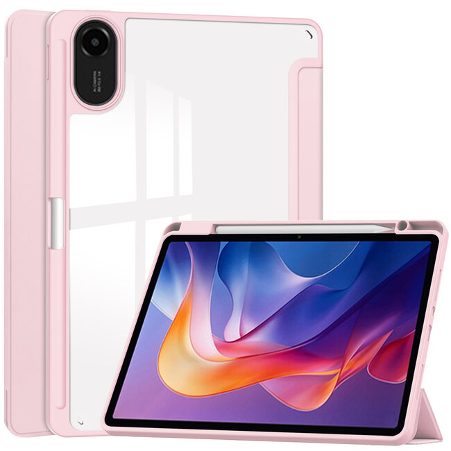 Case2go - Tablet hoes geschikt voor Xiaomi Redmi Pad 2 - Acrylic Trifold case met Pencil houder - 11 Inch - Licht Roze