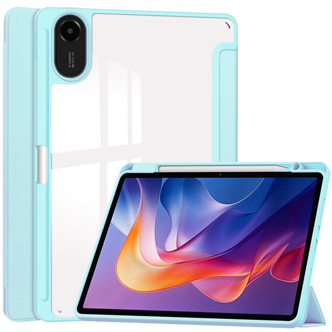Case2go - Tablet hoes geschikt voor Xiaomi Redmi Pad 2 - Acrylic Trifold case met Pencil houder - 11 Inch - Licht Blauw
