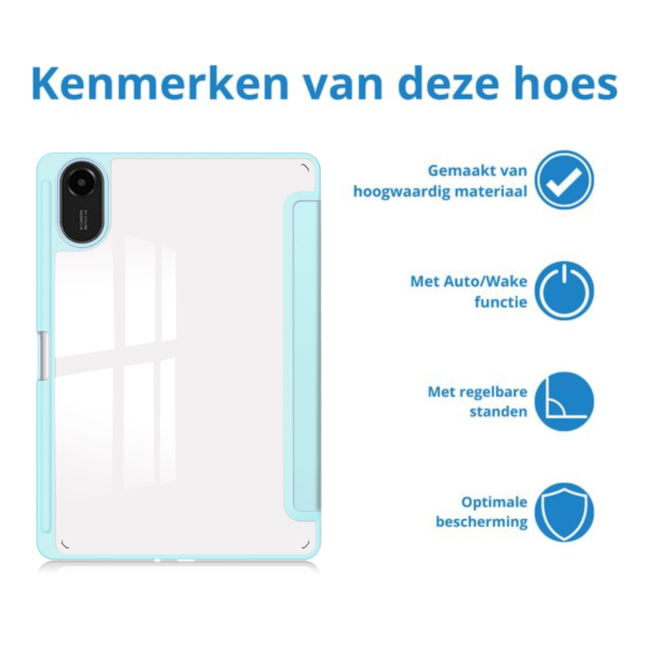 Case2go - Tablet hoes geschikt voor Xiaomi Redmi Pad 2 - Acrylic Trifold case met Pencil houder - 11 Inch - Licht Blauw