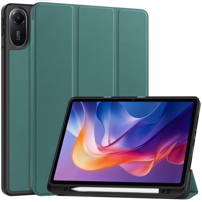 Case2go - Tablet hoes geschikt voor Xiaomi Redmi Pad 2 - 11 Inch - Tri-fold hoes met Auto/Wake functie en Magnetische sluiting - TPU Cover Met Pencil Houder - Donker Groen