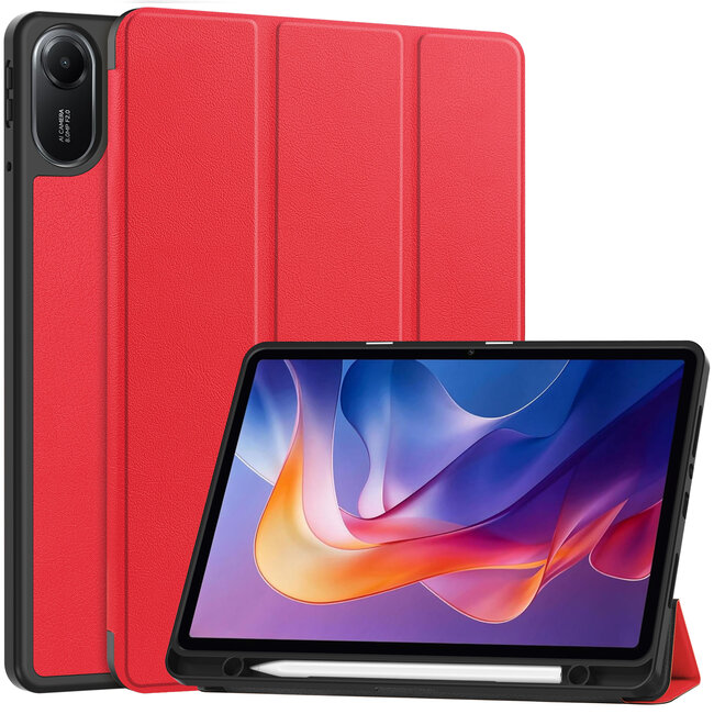 Case2go - Tablet hoes geschikt voor Xiaomi Redmi Pad 2 - 11 Inch - Tri-fold hoes met Auto/Wake functie en Magnetische sluiting - TPU Cover Met Pencil Houder - Rood
