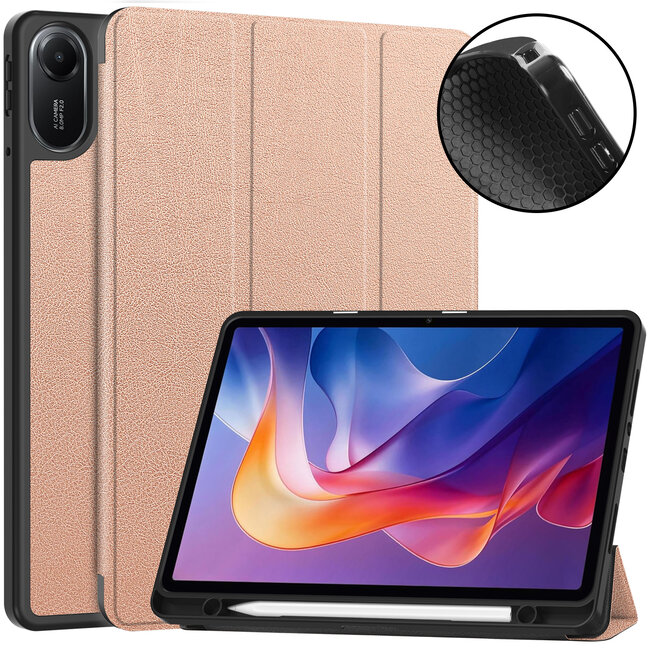 Case2go - Tablet hoes geschikt voor Xiaomi Redmi Pad 2 - 11 Inch - Tri-fold hoes met Auto/Wake functie en Magnetische sluiting - TPU Cover Met Pencil Houder - Rose Goud