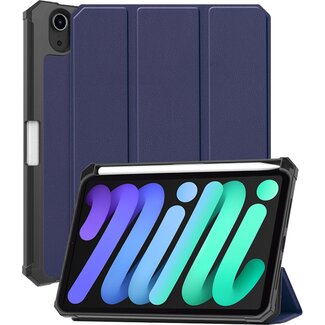 Case2go Case2go - Tablet hoes geschikt voor Apple iPad Mini 7 (2024) - 8.3 inch - TPU Book Case met Apple Pencil Houder - Donker Blauw