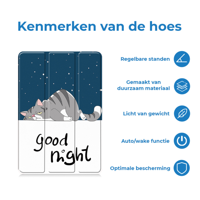 Case2go - Tablet hoes geschikt voor Xiaomi Pad 6S Pro - Tri-fold Case - Auto/Wake functie - Good Night