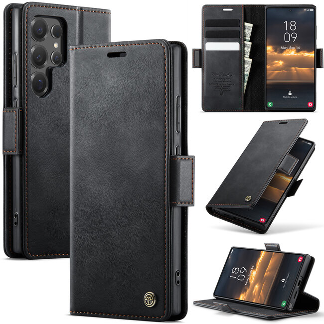 Caseme - Telefoonhoesje geschikt voor Samsung Galaxy S25 Ultra - Met Magnetische Sluiting - Book Case - Met Pasjes Houder - Bruin