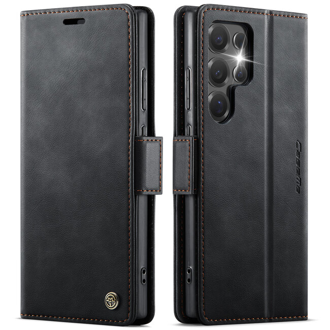 Caseme - Telefoonhoesje geschikt voor Samsung Galaxy S25 Ultra - Met Magnetische Sluiting - Book Case - Met Pasjes Houder - Zwart