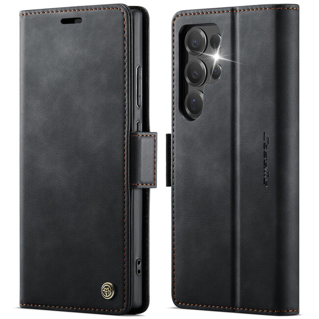 Caseme - Telefoonhoesje geschikt voor Samsung Galaxy S25 Ultra - Met Magnetische Sluiting - Book Case - Met Pasjes Houder - Zwart