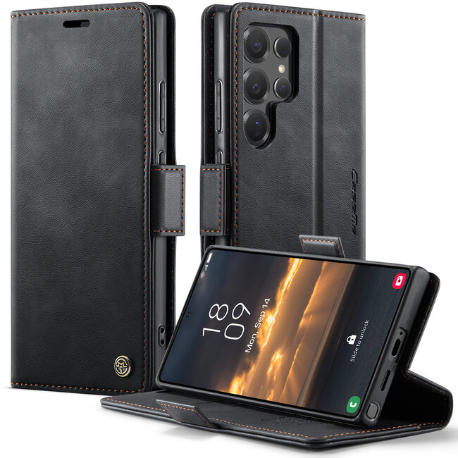 Caseme - Telefoonhoesje geschikt voor Samsung Galaxy S25 Ultra - Met Magnetische Sluiting - Book Case - Met Pasjes Houder - Zwart