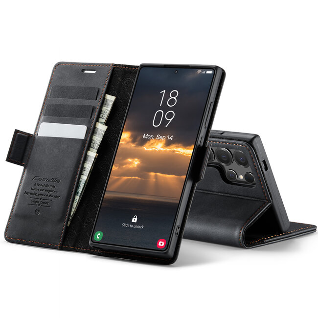 Caseme - Telefoonhoesje geschikt voor Samsung Galaxy S25 Ultra - Met Magnetische Sluiting - Book Case - Met Pasjes Houder - Zwart