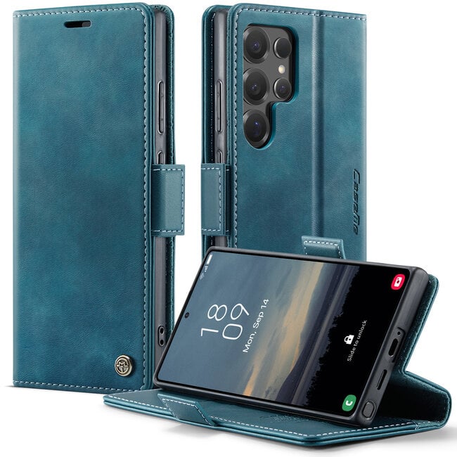 Caseme - Telefoonhoesje geschikt voor Samsung Galaxy S25 Ultra - Met Magnetische Sluiting - Book Case - Met Pasjes Houder - Blauw