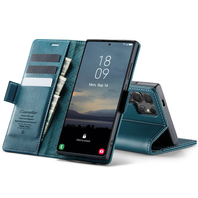 Caseme - Telefoonhoesje geschikt voor Samsung Galaxy S25 Ultra - Met Magnetische Sluiting - Book Case - Met Pasjes Houder - Blauw