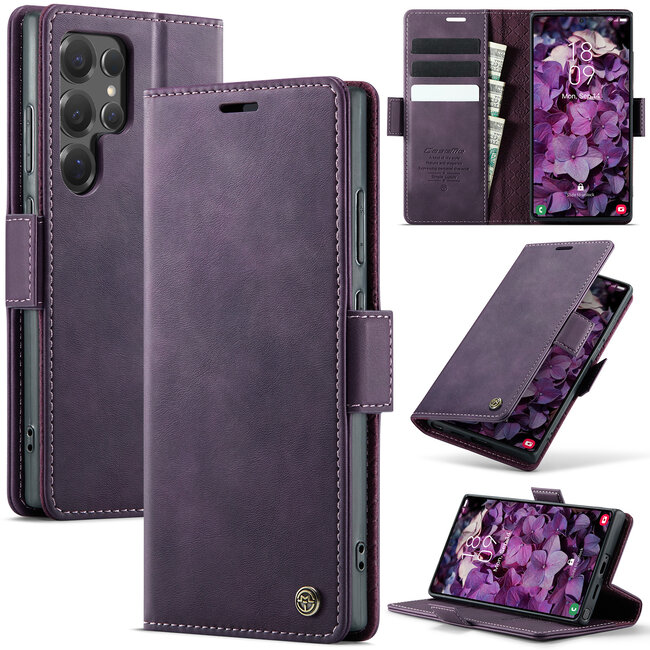 Caseme - Telefoonhoesje geschikt voor Samsung Galaxy S25 Ultra - Met Magnetische Sluiting - Book Case - Met Pasjes Houder - Paars