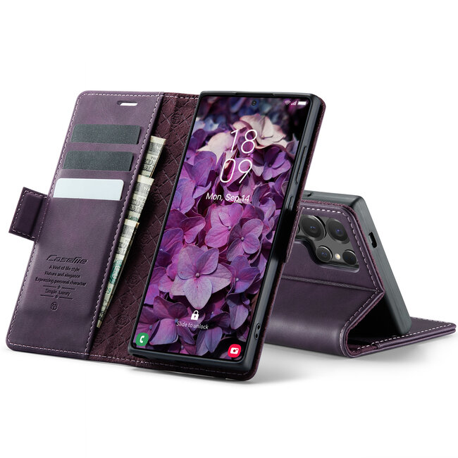 Caseme - Telefoonhoesje geschikt voor Samsung Galaxy S25 Ultra - Met Magnetische Sluiting - Book Case - Met Pasjes Houder - Paars