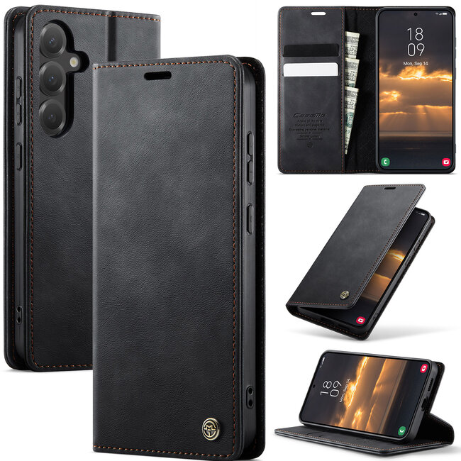 Caseme - Telefoonhoesje geschikt voor Samsung Galaxy S25 - Met Magnetische Sluiting - Book Case - Met Pasjes Houder - Bruin