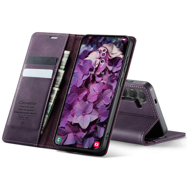 Caseme - Telefoonhoesje geschikt voor Samsung Galaxy S25 Plus - Met Magnetische Sluiting - Book Case - Met Pasjes Houder - Paars