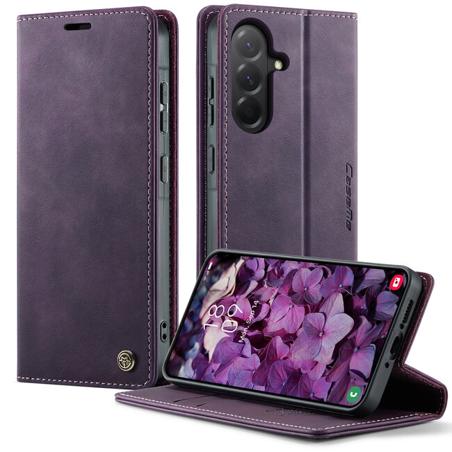 Caseme - Telefoonhoesje geschikt voor Samsung Galaxy A56 - Met Magnetische Sluiting - Book Case - Met Pasjes Houder - Paars