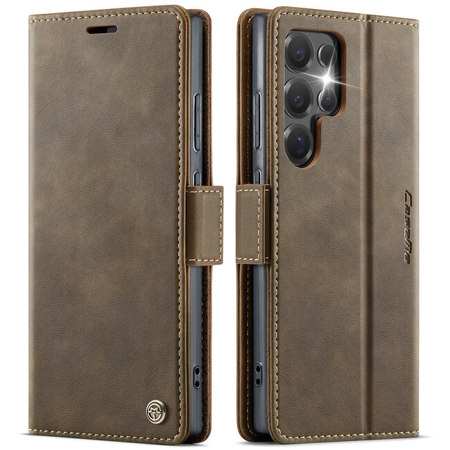 Caseme - Telefoonhoesje geschikt voor Samsung Galaxy S25 Ultra - Met Magnetische Sluiting - Book Case - Met Pasjes Houder - Bruin