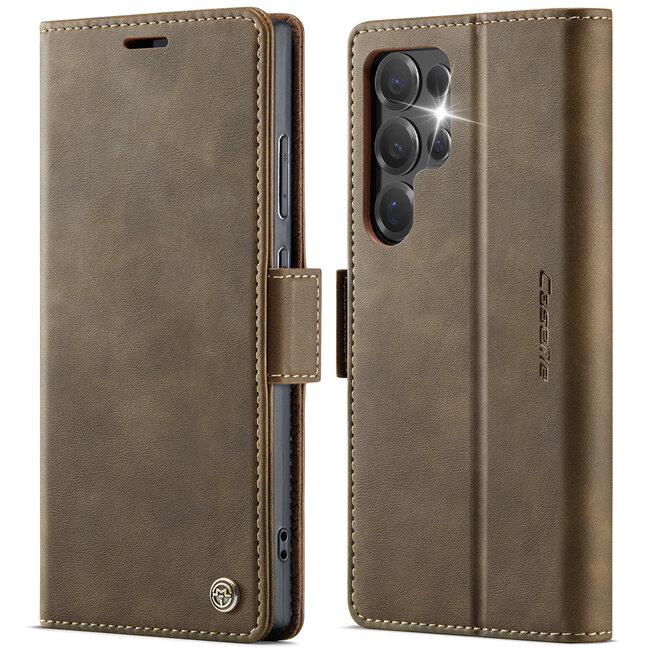 Caseme - Telefoonhoesje geschikt voor Samsung Galaxy S25 Ultra - Met Magnetische Sluiting - Book Case - Met Pasjes Houder - Bruin