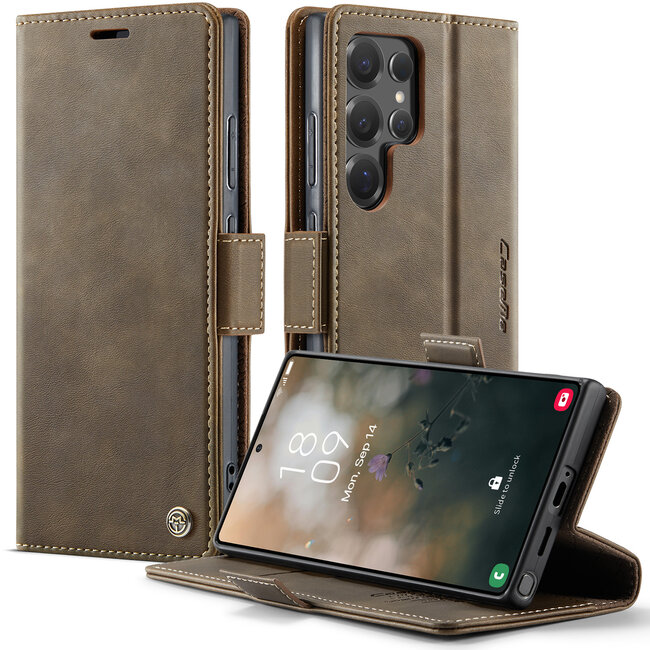 Caseme - Telefoonhoesje geschikt voor Samsung Galaxy S25 Ultra - Met Magnetische Sluiting - Book Case - Met Pasjes Houder - Bruin