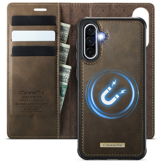 Caseme - Telefoon hoesje geschikt voor Samsung Galaxy A56 - Geschikt voor Magsafe - Bookcase - Bruin