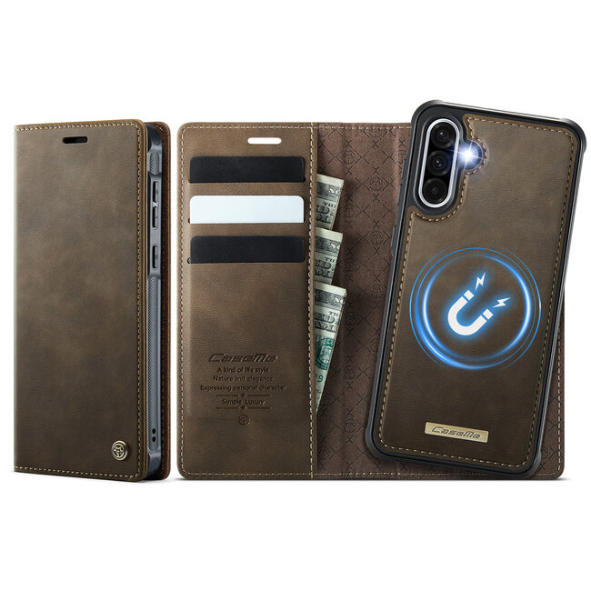 Caseme - Telefoon hoesje geschikt voor Samsung Galaxy A56 - Geschikt voor Magsafe - Bookcase - Bruin