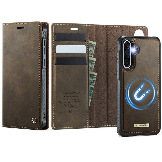 Caseme - Telefoon hoesje geschikt voor Samsung Galaxy A56 - Geschikt voor Magsafe - Bookcase - Bruin