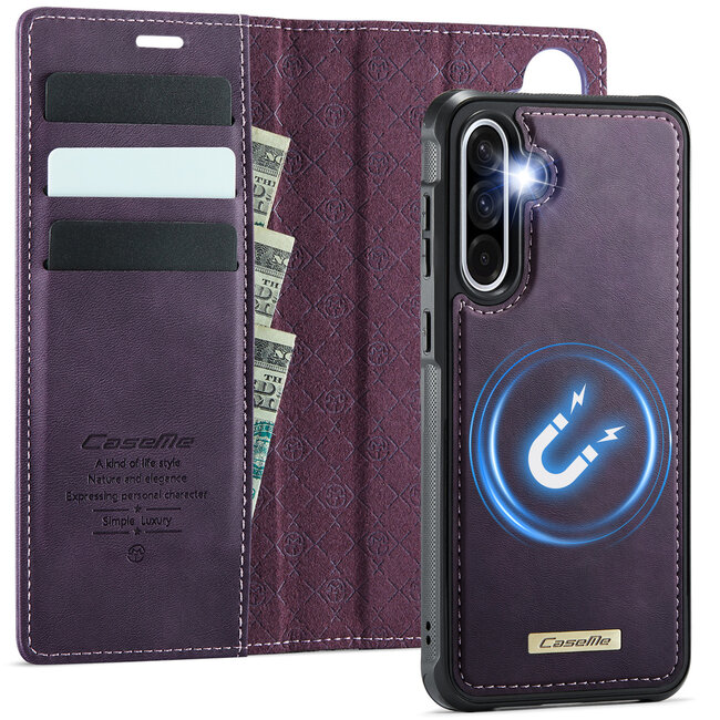Caseme - Telefoon hoesje geschikt voor Samsung Galaxy A56 - Geschikt voor Magsafe - Bookcase - Paars