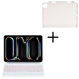 Case2go Bluetooth Toetsenbord hoes + Backcover geschikt voor Apple iPad Pro 11 2024 - Toetsenbordverlichting - Met Pencil Houder - Touchpad - Wit
