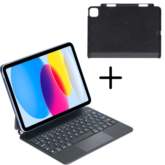 Bluetooth Toetsenbord hoes + Backcover geschikt voor Apple iPad Air 11 (2025) / iPad Air 11 (2024) - Toetsenbordverlichting - Met Pencil Houder - Touchpad - Zwart