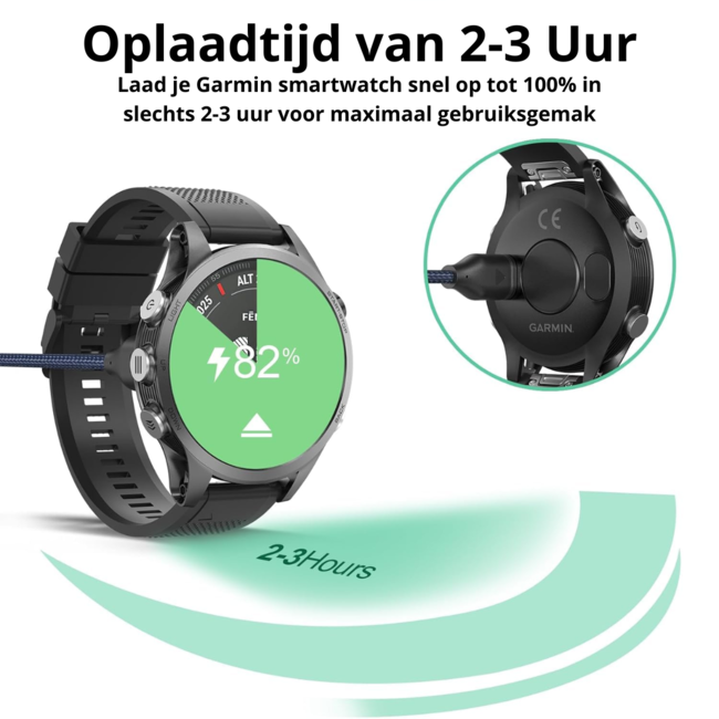 USB A - 2-Pack - Garmin Oplaadkabel - 1 Meter - Garmin smartwatch - Compatibel met Garmin Fenix / Forerunner / Instinct / Venu / Venu SQ / Vivoactive / Epix Pro / Vivomove / Approuch - USB-oplaadkabel oplader - Gevlochten kabel - Blauw/Zwart