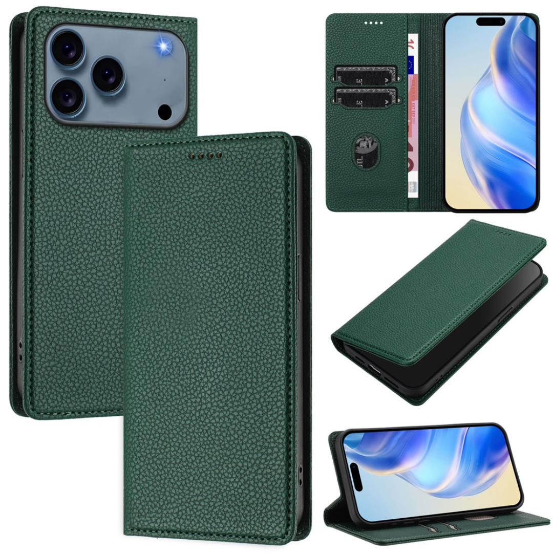 Case2go - Hoesje geschikt voor Apple iPhone 17 Pro Max met Pasjeshouder - Bookcase - 2 Pasjes - Met kaarthouder - Telefoonhoesje - Gsm Hoesje geschikt voor Apple iPhone 17 Pro Max - Donker Gr afbeelding