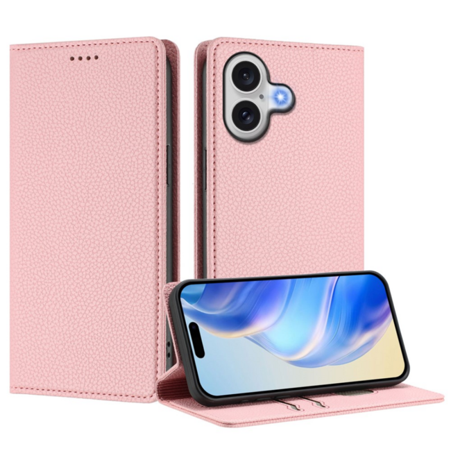 Case2go - Hoesje geschikt voor Apple iPhone 17 met Pasjeshouder - Bookcase - 2 Pasjes - Met kaarthouder - Telefoonhoesje - Gsm Hoesje geschikt voor Apple iPhone 17 - Phone Case - Roze