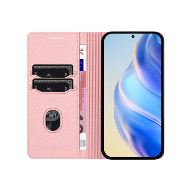 Case2go - Hoesje geschikt voor Apple iPhone 17 met Pasjeshouder - Bookcase - 2 Pasjes - Met kaarthouder - Telefoonhoesje - Gsm Hoesje geschikt voor Apple iPhone 17 - Phone Case - Roze