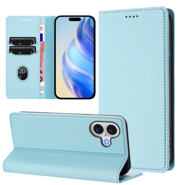 Case2go - Hoesje geschikt voor Apple iPhone 17 met Pasjeshouder - Bookcase - 2 Pasjes - Met kaarthouder - Telefoonhoesje - Gsm Hoesje geschikt voor Apple iPhone 17 - Phone Case - Licht Blauw