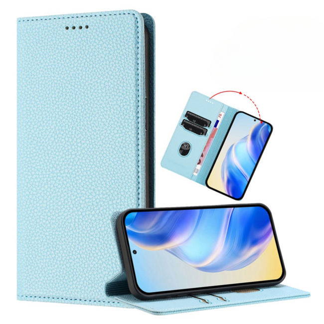 Case2go - Hoesje geschikt voor Apple iPhone 17 met Pasjeshouder - Bookcase - 2 Pasjes - Met kaarthouder - Telefoonhoesje - Gsm Hoesje geschikt voor Apple iPhone 17 - Phone Case - Licht Blauw