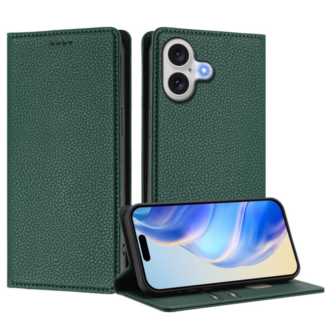 Case2go - Hoesje geschikt voor Apple iPhone 17 met Pasjeshouder - Bookcase - 2 Pasjes - Met kaarthouder - Telefoonhoesje - Gsm Hoesje geschikt voor Apple iPhone 17 - Phone Case - Donker Groen