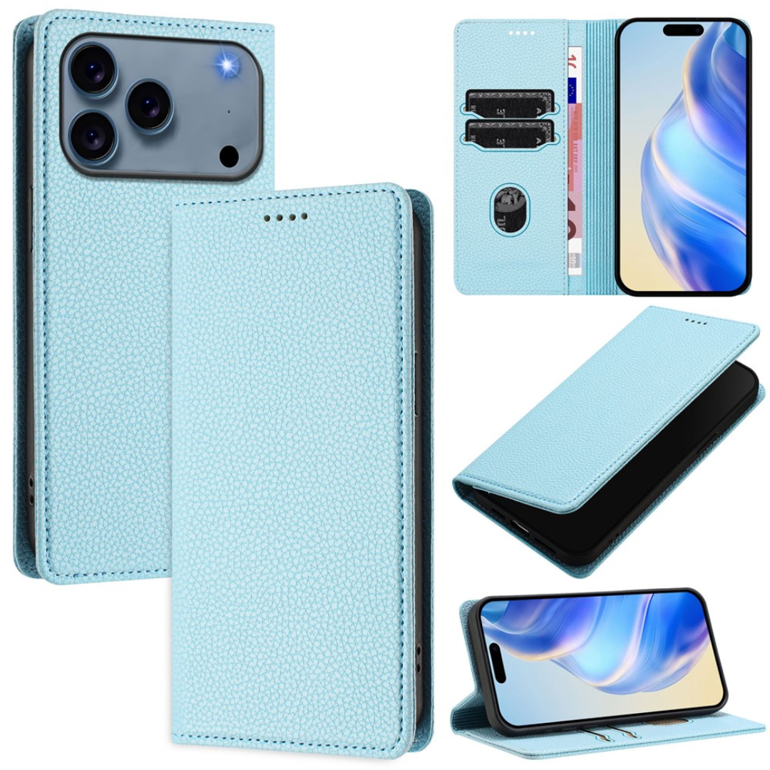 Case2go - Hoesje geschikt voor Apple iPhone 17 Pro Max met Pasjeshouder - Bookcase - 2 Pasjes - Met kaarthouder - Telefoonhoesje - Gsm Hoesje geschikt voor Apple iPhone 17 Pro Max - Licht Bla afbeelding