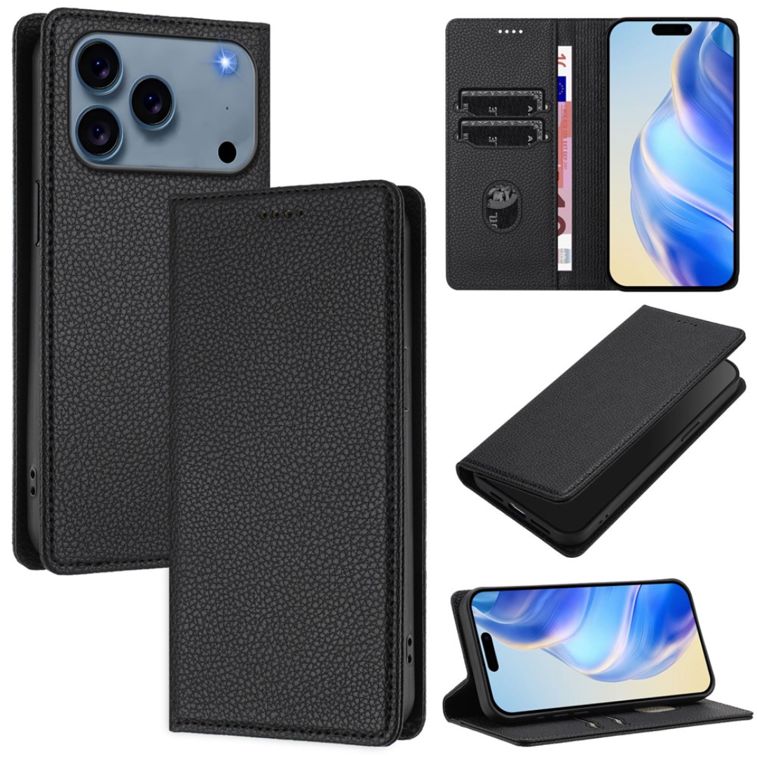 Case2go - Hoesje geschikt voor Apple iPhone 17 Pro Max met Pasjeshouder - Bookcase - 2 Pasjes - Met kaarthouder - Telefoonhoesje - Gsm Hoesje geschikt voor Apple iPhone 17 Pro Max - Zwart afbeelding
