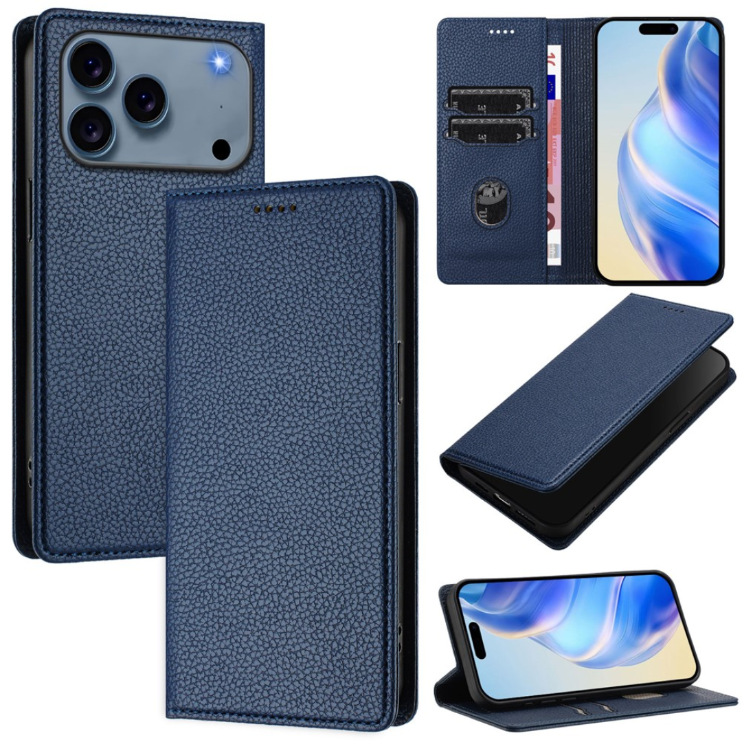 Case2go - Hoesje geschikt voor Apple iPhone 17 Pro Max met Pasjeshouder - Bookcase - 2 Pasjes - Met kaarthouder - Telefoonhoesje - Gsm Hoesje geschikt voor Apple iPhone 17 Pro Max - Donker Bl afbeelding